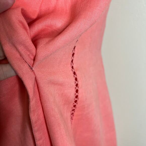 Jones New York Linen Wrap Dress 16 Womens Plus Coral Knee Length Collared A-Line - Picture 4 of 9
